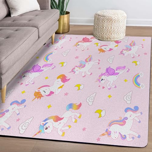 Colorful Cartoon Unicorn Area Rug for Kids Girls Room Bedroom, Soft Non Slip Machine Washable Cute Carpet Rugs Crawling Play Mat for Toddler Baby Girl's Living Room Playroom Kidroom, Pink 59"*39" by Textattr20 - Used condition - CA$21.07