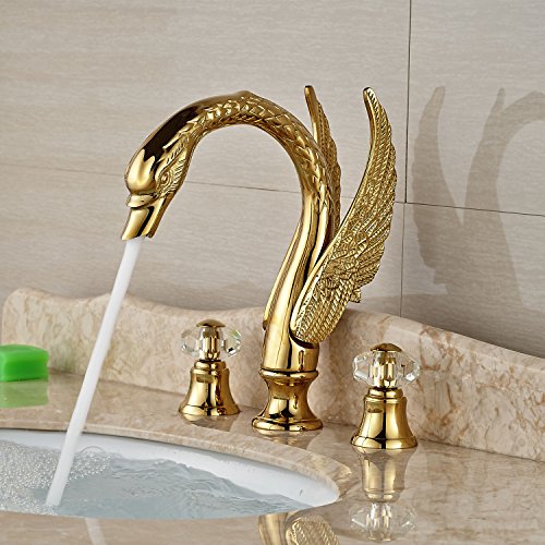 Rozin® Crystal Knobs Bathroom Faucet 3 Holes Two Handles Lavatory Vanity Sink Faucet Widespread 8 Inch Bathroom Sink Faucet, Waterfall Bathroom Sink Faucet #TOP3