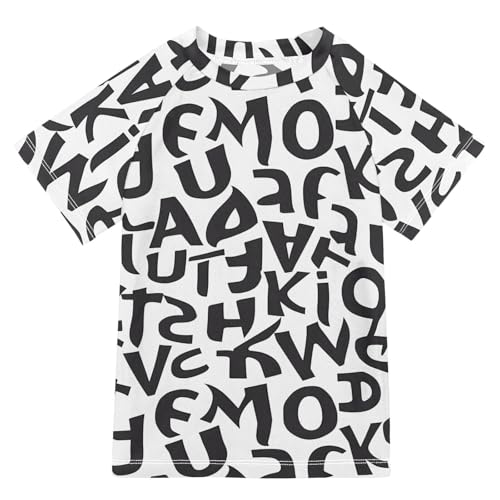 Boys Rash Guard Short Sleeve Swim Shirts for Boys Letters Black White Sun Protection 7-8T