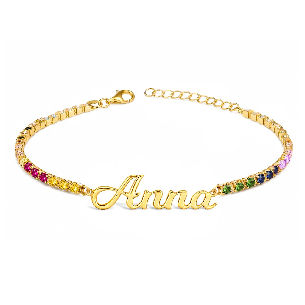 Sakrami Bracciale con Nome Tennis Personalizzato Corsivo Argento 925 Rodiato o Placcato Oro con Zirconi Bianchi Rosa Multicolor, Regalo Donna Ragazza Laurea Compleanno Comunione