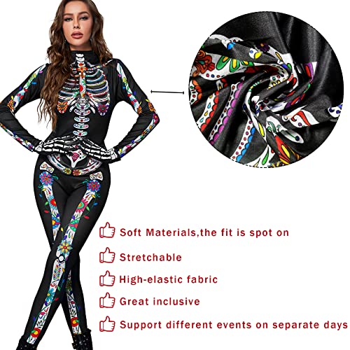 Joyful Start 3D Women'S Skeleton Costume Halloween Sugar Skull Costume Halloween Women Skeleton Bodysuit Jumpsuit Dia De Los Muertos Costume Woman L thumb #5