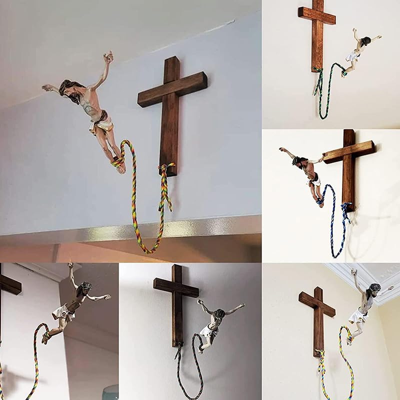 vsilay Innovative Kreuz Dekor Bungee Jumping JesusChrist Figur Holz Kreuz Religiöse Kunst Stücke Harz Handwerk ffor Home Decor