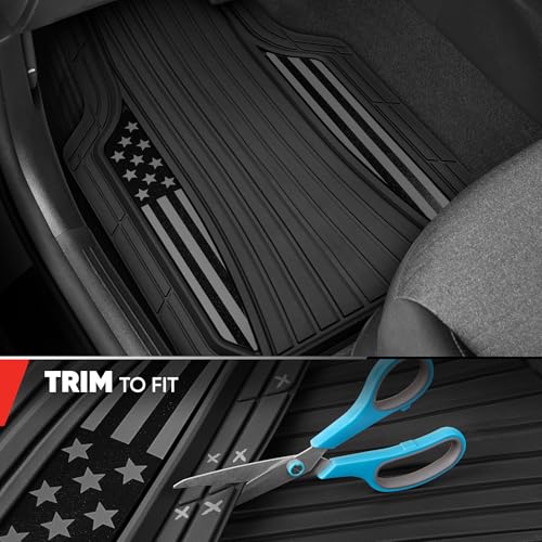 Image of MotorTrend Black Flag Rubber Floor Mats - All Weather Car Mats with American Flag Stars & Stripes Design, Heavy-Duty Automotive Floor Mats for Cars, SUVs & Trucks Black /Grey