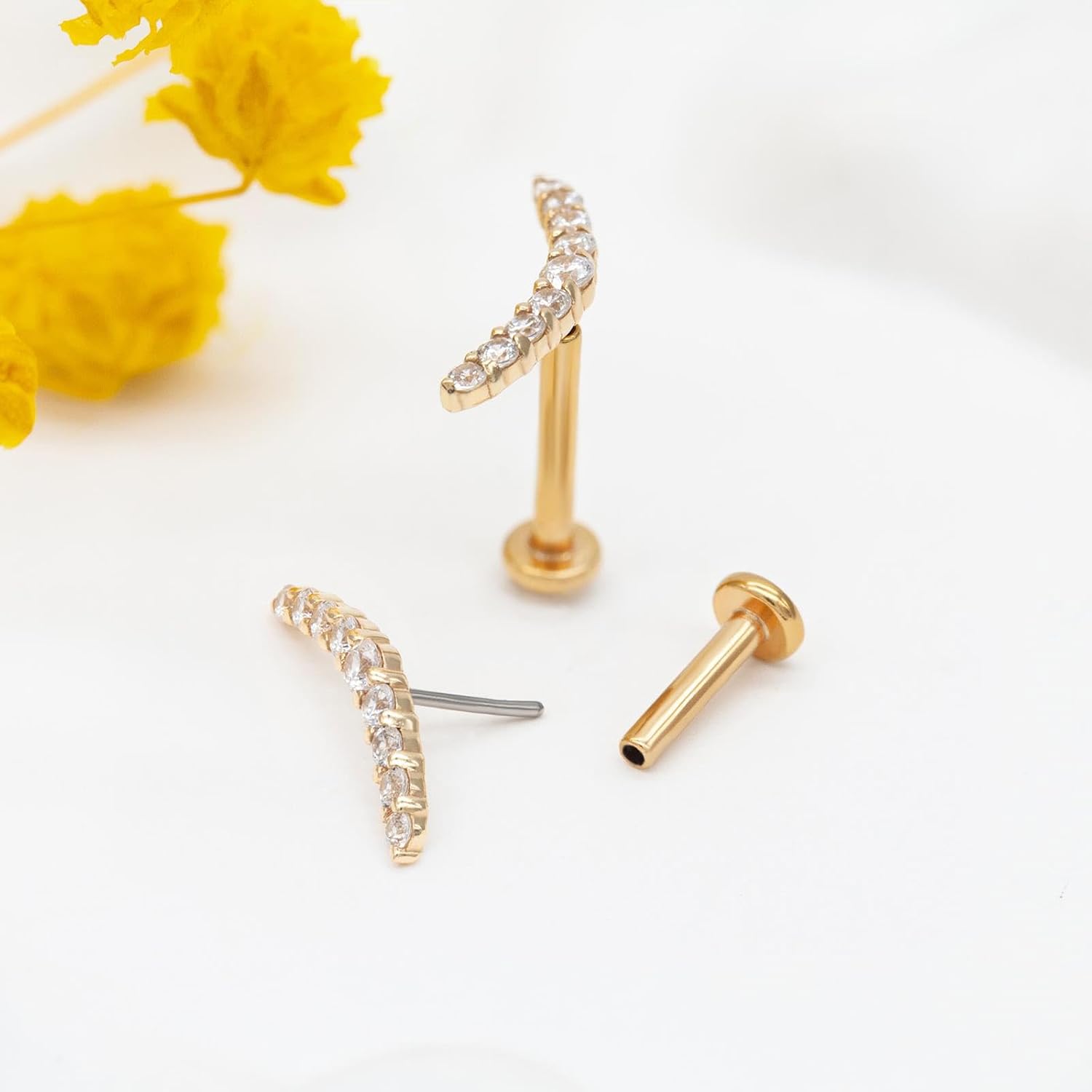 1 Pcs Moon Threadless Studs Earring for Women, 16G 14K Yellow/White Gold Flat Back Stud Cartilage Earrings, Helix Labret Lip Monroe Tragus Piercing Jewelry 6mm 8mm - Image 5