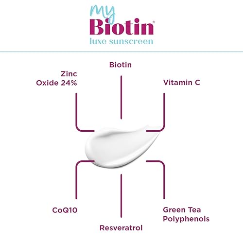 Miniatura 3 de MyBiotin Luxe Protector solar  Daily Glow Shield, mineral SPF 50 protector solar facial  24% óxido de zinc, biotina, vitamina C, CoQ10, polifenoles