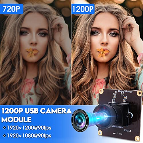 ELP USB Kameramodul High Speed 90fps Global Shutter USB Kamera, 2MP 1200P USB Webcam mit Weitwinkelobjektiv ohne Verzerrung 126 Grad für Computer, Laptop, Android – Bild 4