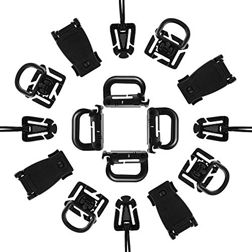 Kit of 16 Attachments for Tactical Molle Pouch Bags Backpack Vest - 4 Grimloc Locking D-Ring, 4 Molle Elastic Strings, 4 Tactical Strap Management Tool, 4 Tactical 360 Rotation D-Ring Clips (16 Pack)