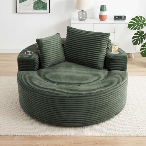 Image of Trustyue Boneless Couch,Comfy Fluffy Sofa Bed,Upholstered Sleeper Sofa with Cup Holder and Throw Pillows,Corduroy Plush Cloud Lounge Chair