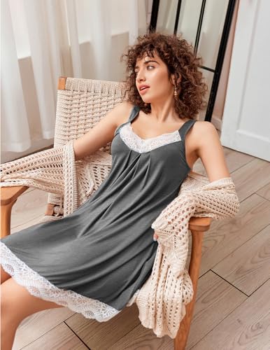 Image of Ekouaer Womens Nightgown 2 Pack Nightgown V Neck Lace Sleepwear Sleeveless Chemise Women's nightgowns & sleepshirts S-XXL