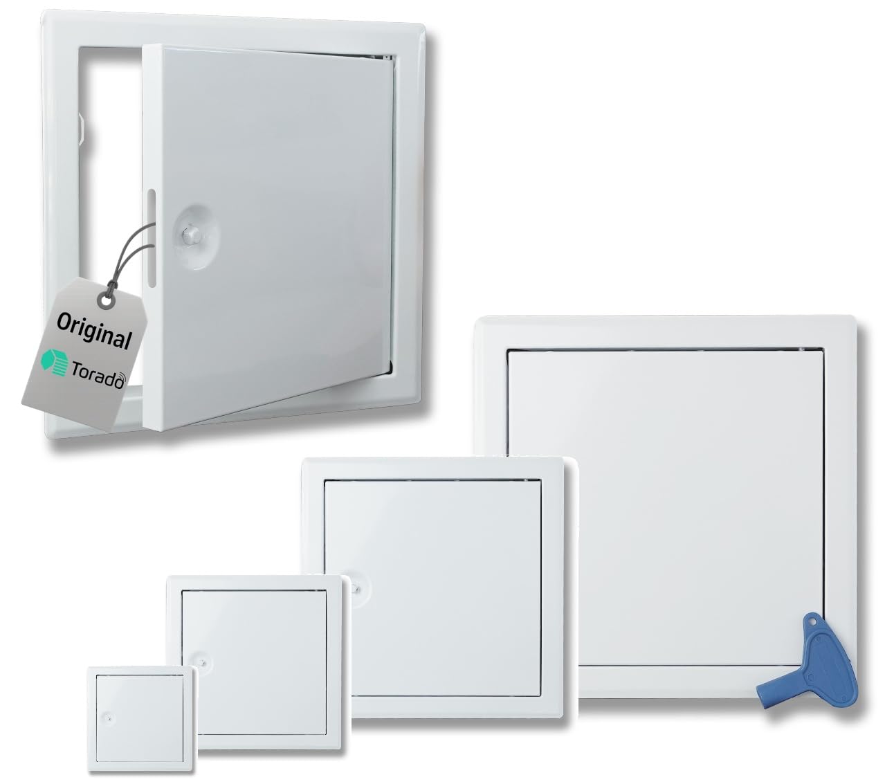 Torado® Access Panel Metal white lockable with Key various Sizes Inspection Hatch Drywall Revision Flap (200 x 200 mm)