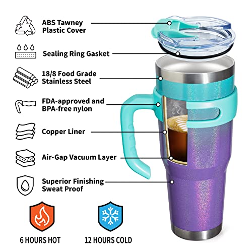 Zibtes 40Oz Insulated Tumbler With Lid And Straws, Stainless Steel Double Vacuum Coffee Tumbler With Handle, Glitter Travel Cup For Home, Office, Party (Deep Fear 1 Pack) #TOP1
