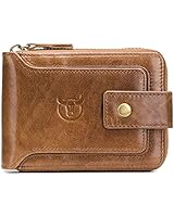 Contacts Men's Genuine Leather Wallet | RFID Blocking Wallet for Men | Zip Around Wallet Bifold | 12 Card Slots, 1 ID Window (Beige)