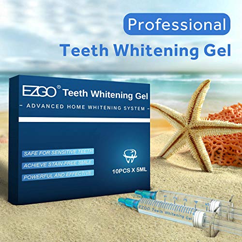 Ezgo 10 Pack Teeth Whitening Gel Refills 22% Bleaching Gel, No Sensitive Teeth Whitener, Great For Sensitive Tooth Whitening, Carbamide Peroxide Teeth Whitening Gel, Mint Flavor (10X 5Ml) #TOP3