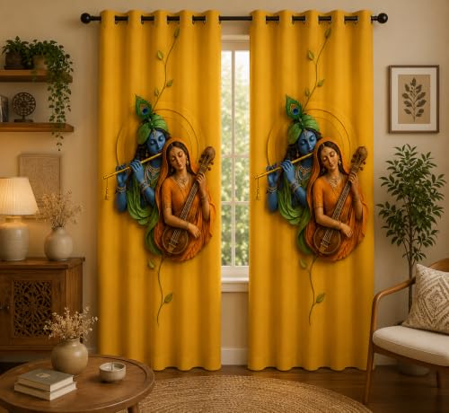 Image of Radha Krishna Digital Print Eyelet Curtain | 9Ft 1pc| Home /Temple Decor