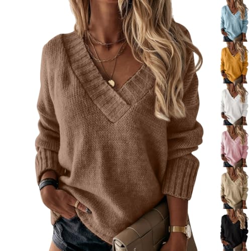 Sweaters for Women V Neck Long Sleeve Knit Sweaters Pullover Fall Outfits - image 1
