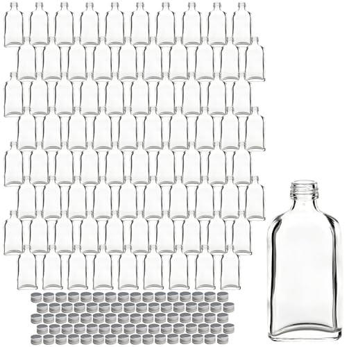 gouveo Set 80 bottiglie in vetro 50 ml Dana con tappo a vite argento - mini bottiglia da 0,05 l da riempire - bottiglie in vetro per liquori, whisky per compleanni, matrimoni (MFD050S)