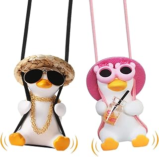 2 Piezas Columpio Pato para Coche, Accesorios Coche Interior, Simpático Pato Rosa y Amarillo, Bonito Columpio para el Espejo Retrovisor Interior, para Decoración del Coche