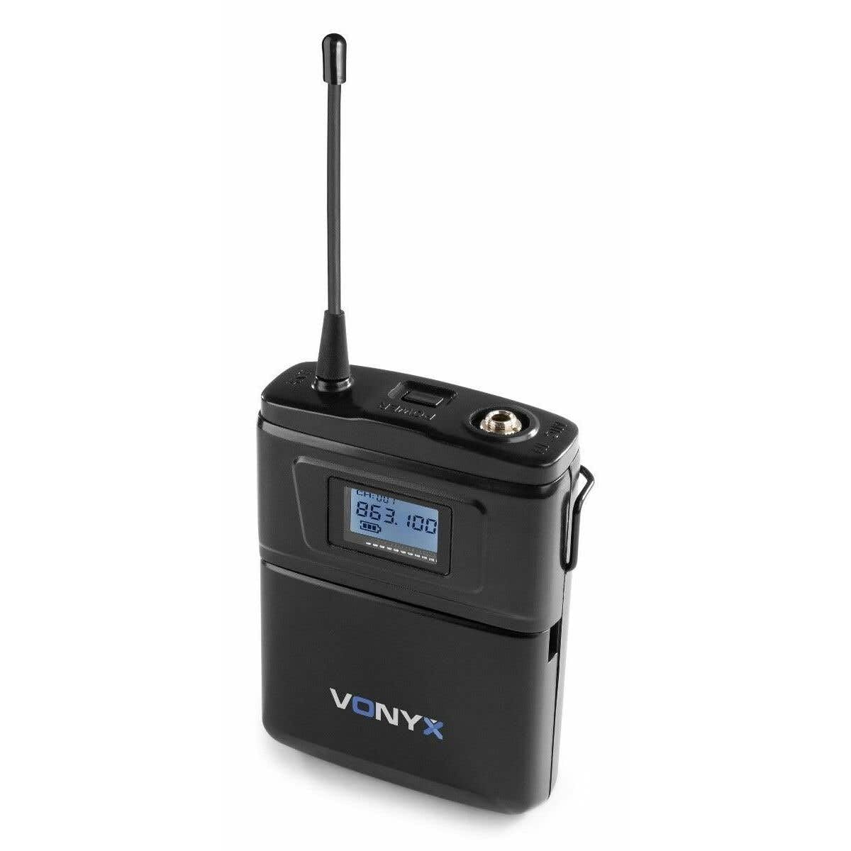 Vonyx WM61B - Microphones sans Fil UHF, 16 Canaux, 1x Micro Casque, 1x Micro- cravate, Idéal pour Conférences et Présentations