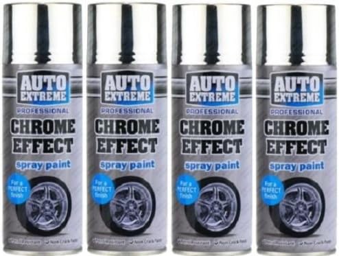 Chrome Effect Auto Spray Paint Matt Foil Mirror Metallic DIY Car Van 400ml New (PACK OF 4)