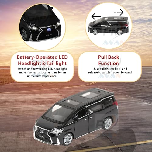 Image of Alloy Metal Pull Back Die-cast Car 1:32 Various Models with Sound & Music, Toy Cars for Kids Durable and Fun Gift for Boys and Girls (Black Lexus LM300)