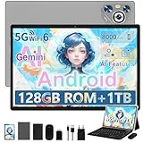 Dghrti 2026 Tablet 10 Zoll Android, 22GB RAM 128GB ROM/TF 1TB, Octa-Core Prozessor, 8000mAh, BT5.0, 8MP+5MP, Dual WLAN, Face ID, Widevine L1, Augenschutz, Tablet mit Tastatur & Maus Metallkörper, Grau