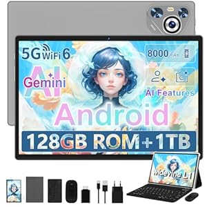 Dghrti 2026 Tablet 10 Zoll Android, 22GB RAM 128GB ROM/TF 1TB, Octa-Core Prozessor, 8000mAh, BT5.0, 8MP+5MP, Dual WLAN, Face ID, Widevine L1, Augenschutz, Tablet mit Tastatur & Maus Metallkörper, Grau
