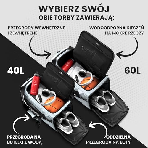 bemaxx Torba Sportowa Torba Treningowa + Funkcja Plecaka, Kieszeń na Buty, Komorą na Mokre Rzecz | Torba Podróżna Torba Pływacka Torba Fitness Siłownia Torba na Ramię Męska Damska | 40 L, Sage