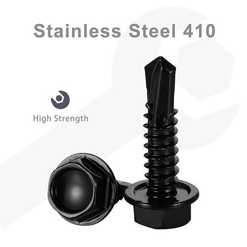 Miniatura 3 de Tornillos autorroscantes con cabeza hexagonal de 34 pulgadas, tornillos Tek de chapa autoperforantes, óxido negro de acero inoxidable 410, 100