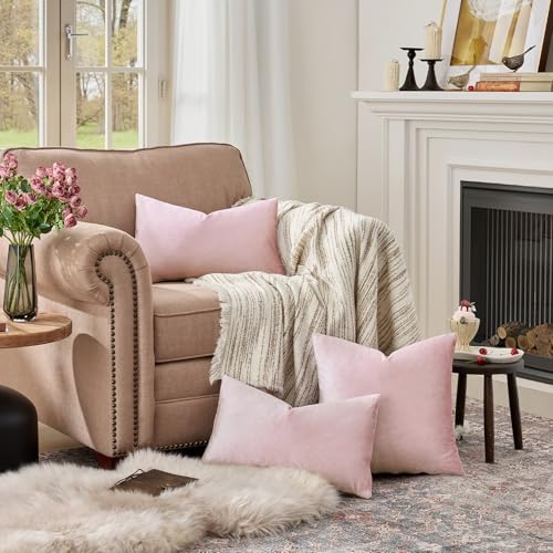 Image of GIGIZAZA Decorative Small Lumbar Pillow Covers,Cushion Covers Velvet Pink Pillows,Sofa Throw 12 X 20 Pillow Covers
