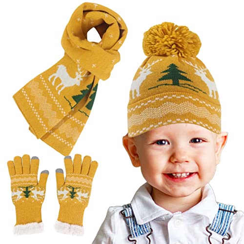 Luvas de lenço de chapéu de malha para crianças | Crianças Ternos de Natal com Forro Macio | Conjunt