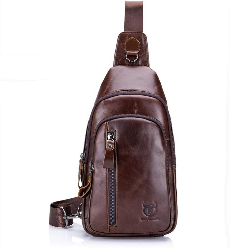 Hebetag Leather Sling Bag Crossbody Backpack for Men Women Travel Outdoor Business Casual Shoulder Chest Bags Day Pack Daypack Brown - Image 3