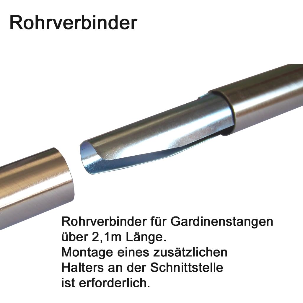 BASIT Gardinenstange Edelstahllook 20mm 1-läufig Decke 400cm lang D50R | Gardinenstangenset einläufig Deckenmontage Metall Vorhangstange Deckenhalterung 120-600cm wählbar Kappe E30