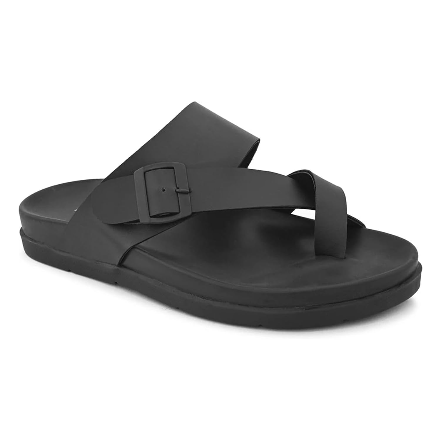 Men's Quavyn Solid Slip On Faux Leather Open Toe Ring Casual Non Slip Walking Chappal | Thong Sandals | Eva Footbed Fashionable Footwear