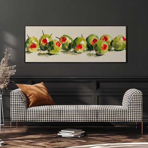 Illustration d'olives vertes et tableau grand format pour décoration de cuisine