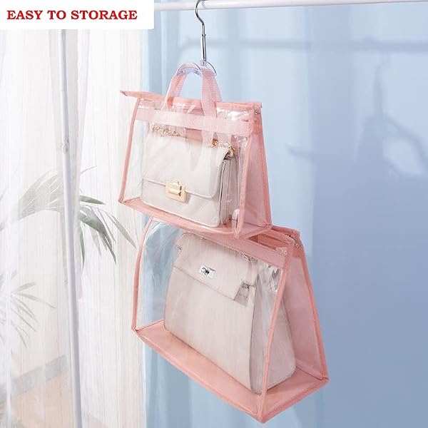CINPIUK Handbag Dust Bags Clear Purse Storage Organizer for Closet Small to Extra Large Handbags Dust Free Bags Hanging Zipper Storage Bag with Hooks, (Pink, 4 Sizes-4PCS) by CINPIUK - Image 4