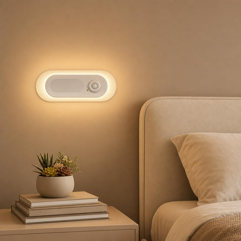 LED Akku Wandleuchte mit Bewegungsmelder Dimmbar Wandlampe Batteriebetriebene USB Aufladbar Kabellos Nachtlicht Ohne Stromanschluss Magnetische Wandlichte für Küche Kleiderschrank Kinderzimmer
