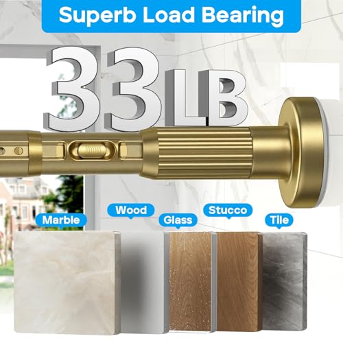 Image of Tension Curtain Rod Gold Shower Rod 40-120IN Long Curtain Rods No Drilling Adjustable Tension Rods of Shower or Bathroom Outdoor Window Patio Diameter 1.26In