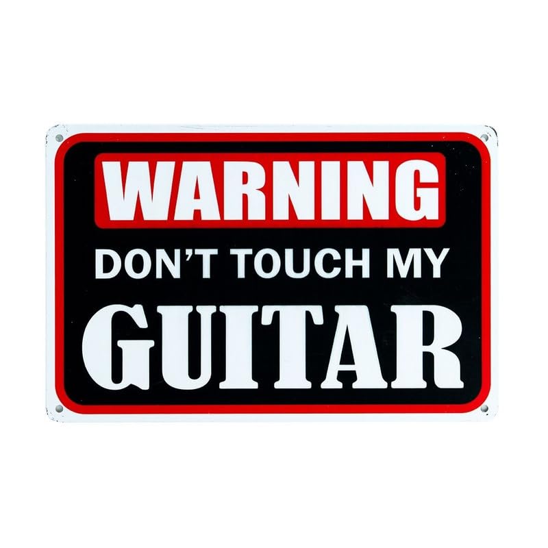 Image of Eazywagon Decorative Retro Metal Signs Wall Plate - 12x8 Inch (Warning Don't Touch My Guitar) | Weatherproof Vintage Metal Sign Plate for Cafe, Home, Bar, Garage | Decorative Wall Hanging Sign Board