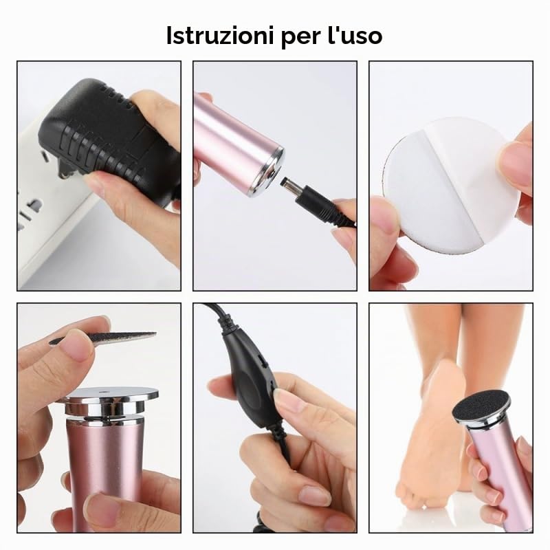 KLYNE Beauty Lima Elettrica Piedi Professionale con 60 Dischetti Sostituibili, Rotazione 360°, Attrezzi per Cura dei Piedi