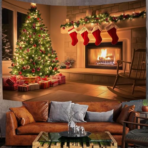 Tapisserie murale sapin de Noël déco salon rideau fond photo 130x150cm