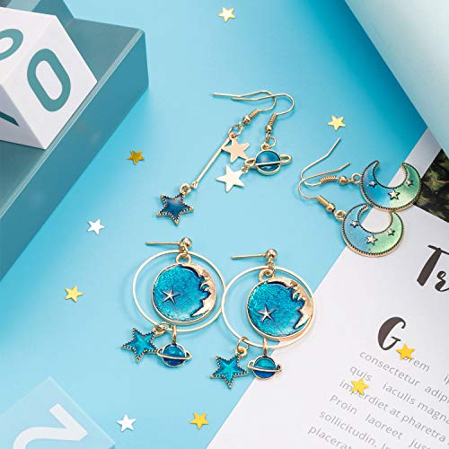 12 Pairs Moon Star Dangle Earth Planet Asymmetrical Drop Astronaut Stud Earrings Jewelry For Women Girls #TOP3