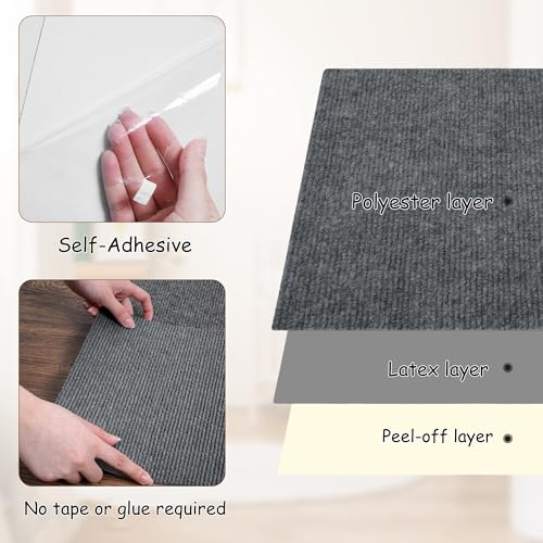 Qriocioa 12Pcs Self Adhesive Carpet 12" x 12" Peel and Stick Soft Padded Carpet Tiles 0.23" Pile Height Square Carpet Floor Tile for Commercial Home Flooring Indoor Outdoor, Dark Grey - Thumbnail 3