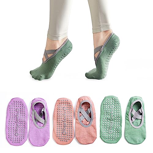 3Pair Yoga Socks For Women Non Slip Arch Support - Grips Pilates Ballet Barre Socks Toeless Non Slid Dancing Socks (Bright Series) #TOP10