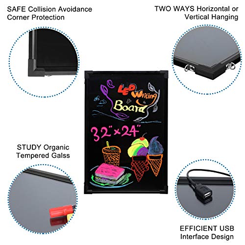 Voilamart LED Message Writing Board, 32\" x 24\" Flashing Illuminated Erasable LED Message Chalkboard Neon Effect Menu Sign Board with Remote Control, 8 Colors Chalk Markers