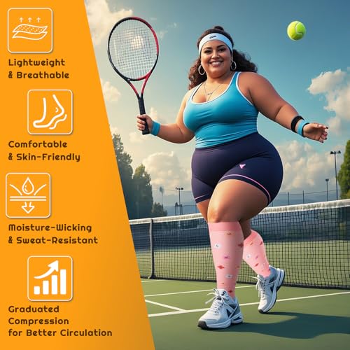 Image of Plus Size Compression Socks for Women & Men 3 Pairs, Wide Calf Extra Large 20-30 mmHg Knee High Support Socks for Travel, Running, Nurse