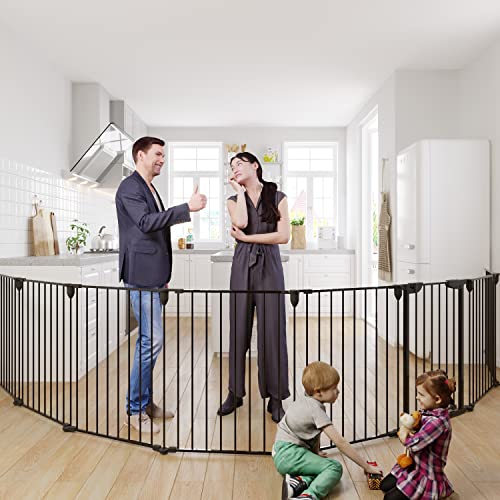 SOSPIRO-1968inch-Extra-Wide-Black-Baby-Gate-with-Door-Metal-Long-Baby-Fence-Tall-Pet-Dog-Gates-for-House-Stairs-Doorways164ft-Child-Safety-Fence-Fireplace-Christmas-TreeIndoor-Outdoor-8-Panel SOSPIRO 1968inch Extra Wide Black Baby Gate with Door Metal Long Baby Fence Tall Pet Dog Gates for House Stairs Doorways164ft Child Safety Fence Fireplace Christmas TreeIndoor Outdoor 8 Panel