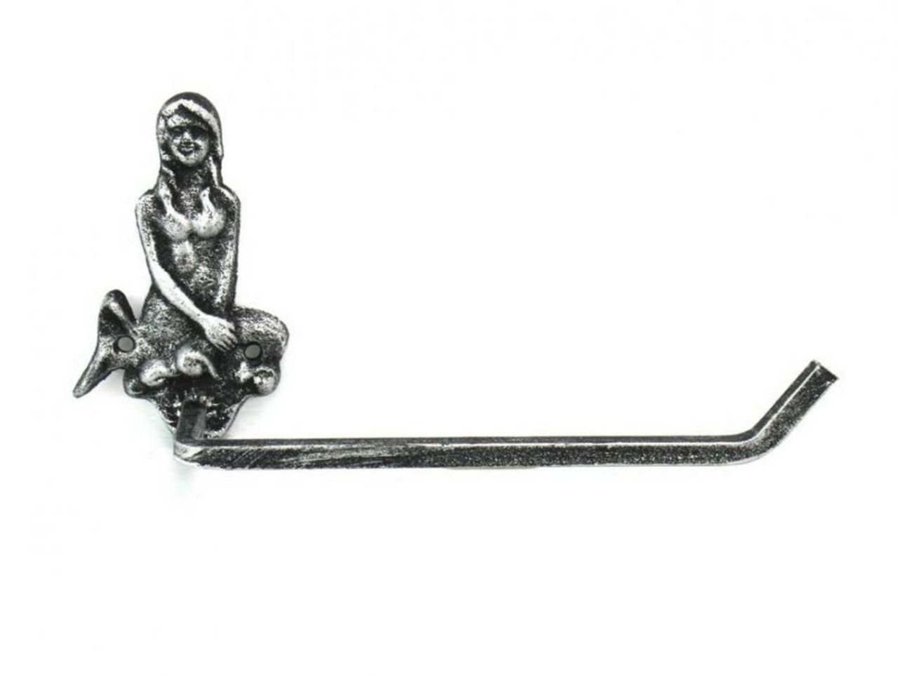 Hampton Nautical Antique Silver Cast Iron Mermaid Toilet Paper Holder 10" Bathroom Beach Home Decorating