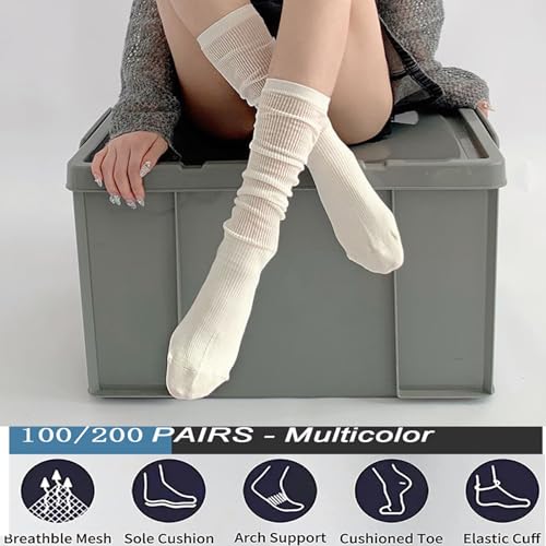 Chaussettes esthétiques décontractées blanches à texture plissée fine et confortable