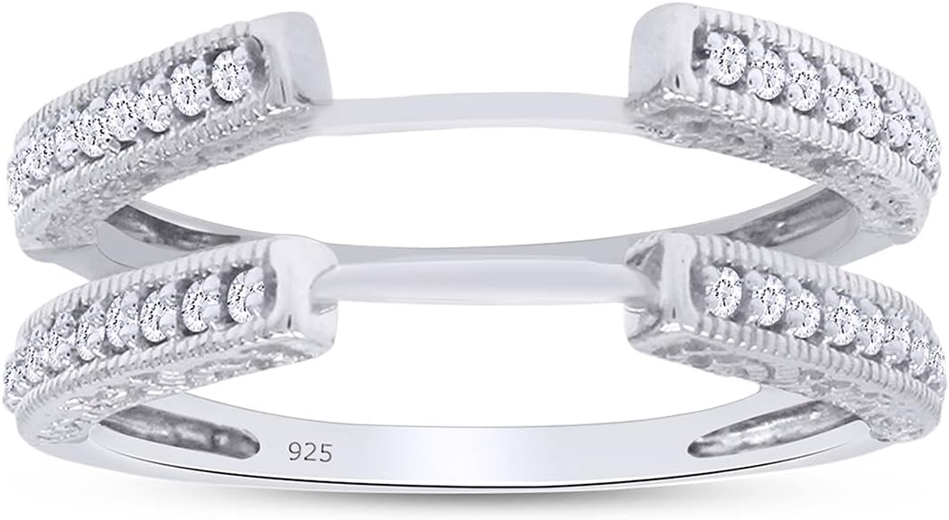 Cathedral Enhancer Guard Ring for Women with Round Lab Created Moissanite or Lab Grown Diamond, Stacking Wedding Ring in 14K Gold Plated 925 Sterling Silver Jewelry Gift for Her