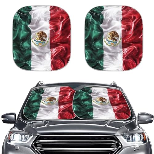 Image of Mexican Flag 2 PCS Car Windshield Sun Shade Foldable Automotive Interior Accessories for Sun Protection Auto Sun Heat and UV Rays Blocker Fit Car Front Window for Trucks SUV Van